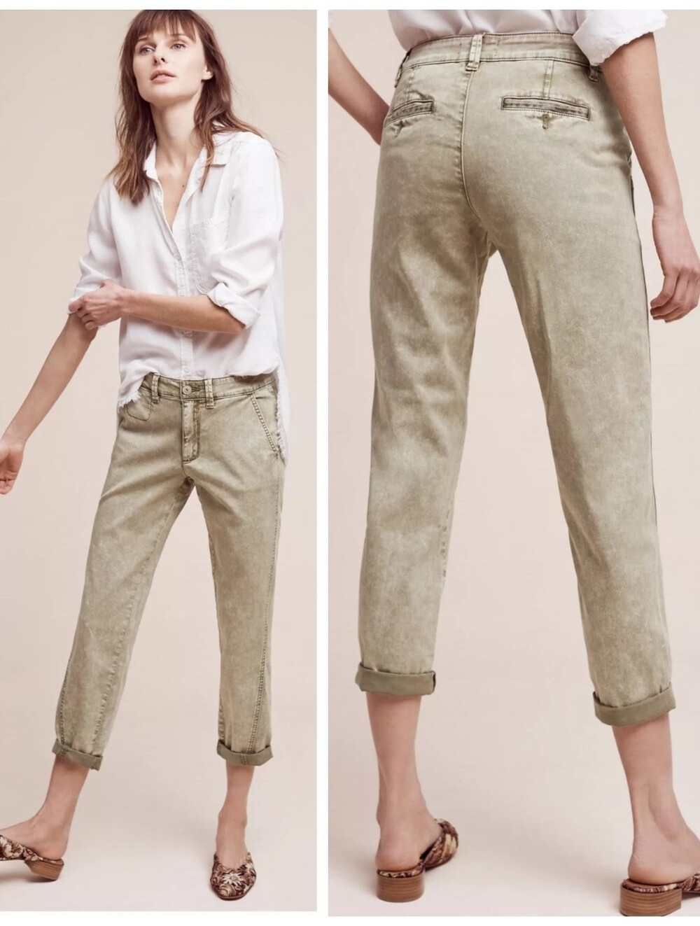 Anthropologie Relaxed Chino Ankle Pants Women's 26 Bohemian Hippie Caligirl